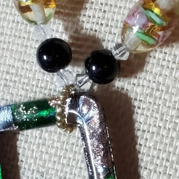 Lampwork Glass Black Amber Clear Geometric Pendant Handcrafted Necklace - Picture 7 of 12